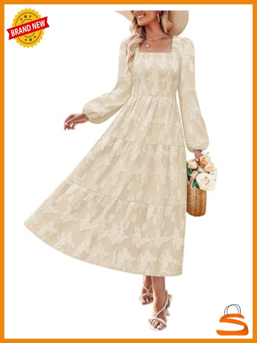 Womens Floral Print Long Sleeve Midi Dress A-Line Ruffle Fall Casual
